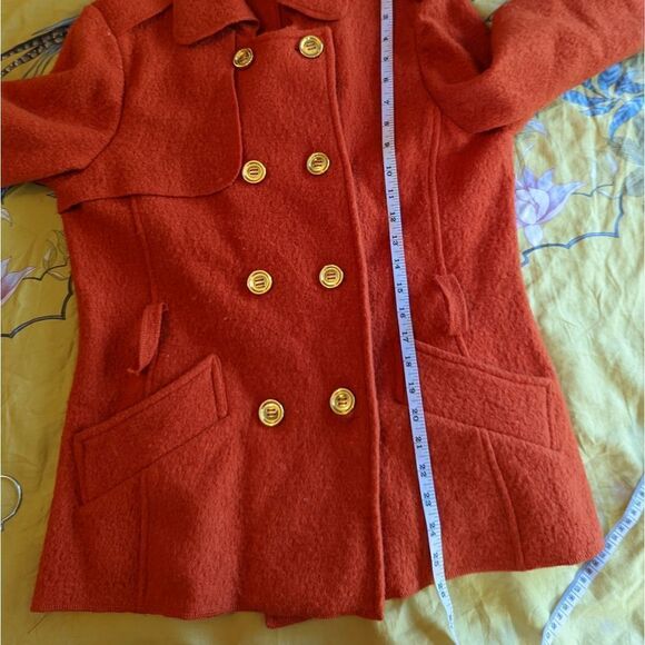SANDRO sport tangerine orange wool pea coat euc sz m - Picture 5 of 7